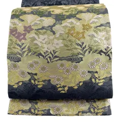 袋帯 秀品 落款 山口正夫監修 雲取彩苑 観世水 金銀糸 箔 灰色 お太鼓柄 正絹 【中古】