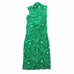 agnes.b アニエスベー 総柄 ハイネック ストレッチ ワンピース ノースリーブ ハーフ丈 グリーン サイズ0 XS レディース 【中古】