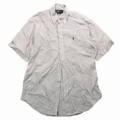 RALPH LAUREN ラルフローレン 90s ヴィンテージ シアサッカー ストライプ柄 ボタンダウンシャツ ロゴ刺しゅう M メンズ 【中古】