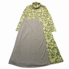 HANAE MORI ハナエモリ 総柄 ハイネック ストレッチ ワンピース 長袖 ロング イエロー ブラウン サイズ38 M レディース 【中古】