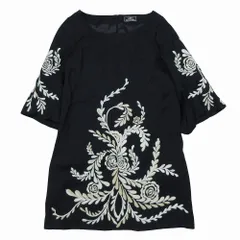 GRACE CONTINENTAL グレースコンチネンタル 13331032 フラワー刺しゅう チュニックワンピース 8分袖 ダークネイビー 36 S 【中古】