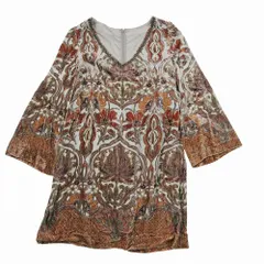 GRACE CONTINENTAL グレースコンチネンタル ベロア エスニック 総柄 チュニックワンピース 長袖 ひざ丈 オレンジ 36 S 【中古】