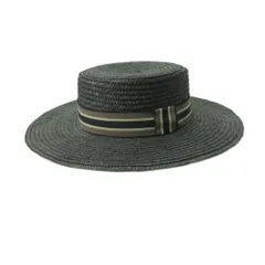 マウジー MOUSSY 美品 カンカン帽 ハット 麦わら帽子 リボン F 黒 ブラック 1203