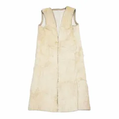 ラビットファー 本毛皮 リアルファー ロング ベスト アウター ライトベージュ レディース 【中古】