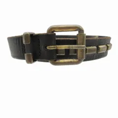 DIESEL ディーゼル イタリア製 レザー スタッズ ベルト ブラックゴールド金具 サイズ90 メンズ 【中古】