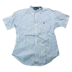 90s Ralph Lauren ラルフローレン ストライプ B.D. シャツ ポニー ロゴ 刺繍 ボタンダウン L ホワイト ブルー 黄 メンズ 【中古】