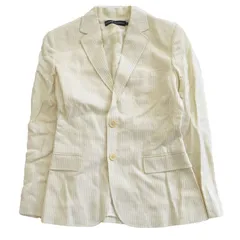 RALPH LAUREN ラルフローレン リネン混 ストライプ柄 テーラードジャケット 2B オフホワイト サイズ9 M レディース 【中古】