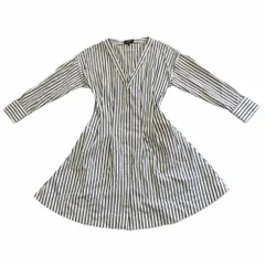 theory セオリー BRYSON STRIPE DARTED.BUTTONDOWN シャツ ワンピース Vネック 長袖 ひざ上丈 ホワイト グレー サイズ0 XS 【中古】