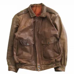 ヴィンテージ やぎ革 レザー ジャケット ブルゾン アウター ジップアップ ブラウン系 サイズL メンズ 【中古】