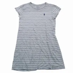 POLO RALPH LAUREN ポロラルフローレン ロゴ刺繍 ボーダー ワンピース ドレス 半袖 M グレー レディース 【中古】