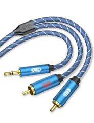 【特価商品】EMK RCA 3.5mm 変換ケーブル TRS(オス)-2rcaオス) ミニプラグ変換ケーブルRCA赤白ステレオオーディオケーブル高耐久性ナイロン編み スマートフォン MP3 車載AUX スピーカー ホームシネマ、HDTV に対応 -ブルー(1m