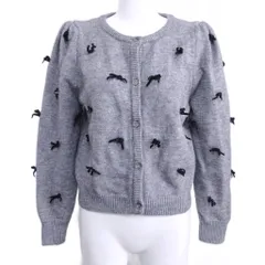 フィットモア fit more リボン ニット カーディガン 長袖 F 灰 グレー 0115