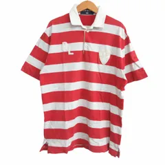 ポロスポーツ POLO SPORT ラガーシャツ ポロシャツ 半袖 エンブレム ボーダー 赤 白 レッド ホワイト M IBO76