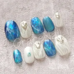 No.2075 現品販売！ネイルチップ　ブルー/ホワイト/ニュアンス