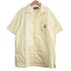 ポロ バイ ラルフローレン Polo by Ralph Lauren 90s ヴィンテージ オープンカラーシャツ 開襟シャツ 半袖 エンブレム イエロー L IBO78