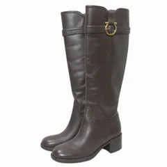 サルヴァトーレフェラガモ Salvatore Ferragamo ガンチーニ ロング ブーツ チャンキーヒール シューズ 靴 5 約22.5cm 茶 ブラウン IBO70 X
