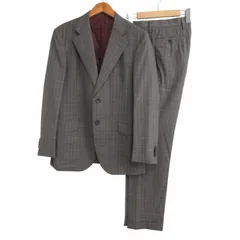 スキャバル SCABAL 最高級 英国製 オーダースーツ SUPER100's ウール 2B シングル 本切羽 総裏 セットアップ チェック柄 フォーマル ビジネス ボルドー裏地 グレー 約M-L STK