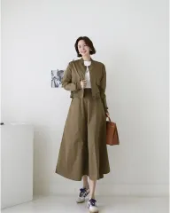 新品 ショートアウター ジャケット フレアロングスカート セットアップ 秋 シャカシャカ素材 ウィンドブレーカー ゲストルック