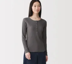 無印良品 muji ヘンリーネック 長袖 Tシャツ m チャコール