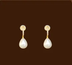 韓国風 水滴パール イヤリング ノンホール クリップ式 痛くない 淡水風パール ビジュー ゴールド 上品 レディース