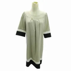 23区 オンワード樫山 美品 ワンピース ライン ひざ丈 半袖 40 ベージュ 0722 ■MET1