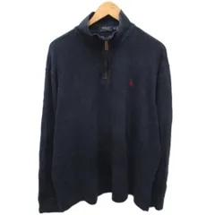 ポロ バイ ラルフローレン Polo by Ralph Lauren コットンハーフジップニット セーター ハイネック ポニー刺繍 XL 紺 ネイビー ☆AA★ ■MET2