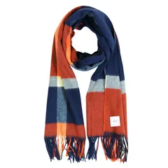 [matti totti] ネイビー×オレンジ カシミヤ ストール カシミア ストール 大判 厚手 レディース チェック柄 チェック 100 女性 ロング リバーシブル カシミヤストール カシミアストール ギフト プレゼント B0014B-11