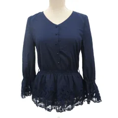 ジャスグリッティー JUSGLITTY 美品 カットソー ブラウス チュニック レース 紺 ネイビー 2 約M ■YHS2