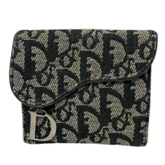 Christian Dior クリスチャンディオール 二つ折り財布 コンパクト トロッター サドル キャンバス ベージュ ネイビー