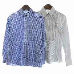 エル ELLE 2点 セット シャツ カットソー 長袖 チェック ストライプ 青 白 ブルー グレー ホワイト 38 ■FF