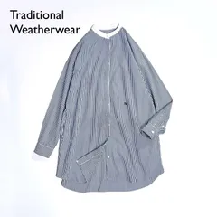 ch104 TRADITIONAL WEATHERWEAR 大きいサイズ ストライプシャツ シャツ 長袖 バンドカラー ロゴ刺繍 ネイビー 紺 ホワイト 白 トラディショナルウェザーウェア 定価23,100円のサムネイル