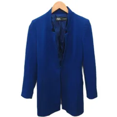 ザラ ZARA テーラードジャケット ブレザー ノーカラー S 青 ブルー 7836/293/829