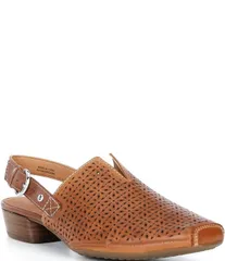 ピコリーノス レディース シューズ パンプス レザー ヒール Pikolinos Alameda Perforated Leather Block Heel Slingback Pumps Brandy
