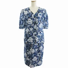 レリアン Leilian セットアップ ジャケット 半袖 スカート ひざ丈 花柄 青 ブルー 11