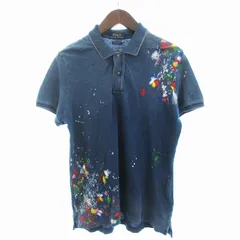 ポロ ラルフローレン POLO RALPH LAUREN ポロシャツ カットソー 半袖 ペイント加工 ロゴ刺繍 青 ブルー