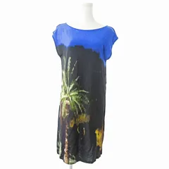 アニエスベー agnes b. フォトプリント ワンピース フレンチスリーブ 半袖 膝丈 ストレッチ 2 マルチカラー 0313 ■GY09