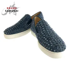 超美品 Christian Louboutin クリスチャンルブタン スタッズ サイズ39 ネイビー ホワイト スウェード スリッポン スニーカー メンズ 504489【中古】