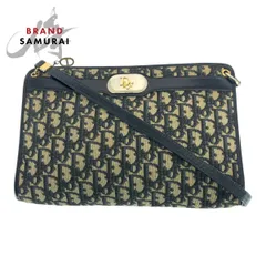美品 Dior ディオール ヴィンテージ トロッター ネイビー ゴールド金具 キャンバス/レザー ショルダーバッグ レディース 505915【中古】