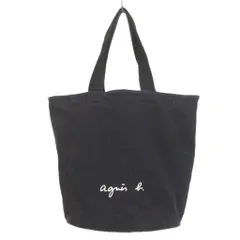 アニエスベー agnes b. トートバッグ 肩がけ キャンバス ロゴ プリント 黒 ブラック 鞄 ■FF