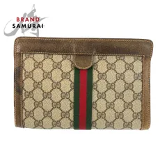 GUCCI グッチ ヴィンテージ シェリーライン オールドグッチ ベージュ ブラウン GGプラス クラッチバッグ セカンドバッグ レディース 600982【中古】