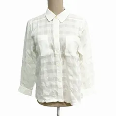 レリアン Leilian シャツ ブラウス チェック 長袖 白 ホワイト 9 約M ■GY09