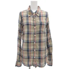 レミレリーフ REMI RELIEF チェックシャツ ブラウス 長袖 スタッズ XS ベージュ 青 ブルー /GV ■YHS2