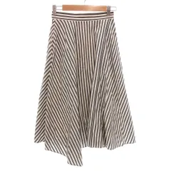 グリーンレーベルリラクシング ユナイテッドアローズ ロングスカート ストライプ 36 S グレー ホワイト ■YHS10