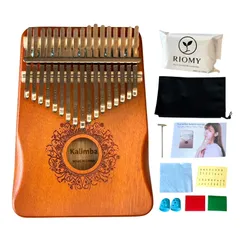 RIOMY カリンバ 17キー 木製 初心者セット ワントーン 親指ピアノ 音色 音楽療法 癒し 楽器 ギフト ブラウン [ブラウン]