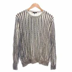 アーバンリサーチ URBAN RESEARCH ニット セーター 40 ケーブル編み ストライプ 長袖 青 ブルー 白 ホワイト /AE ■YHS14
