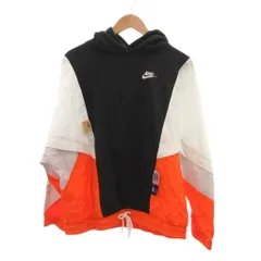 ナイキ NIKE パーカー M ドルマンスリーブ 黒 ブラック 白 ホワイト オレンジ フード付き 長袖 切り替えデザイン /TZ ■YHS11