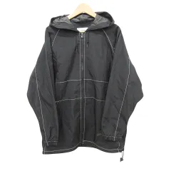 ナイキ NIKE 90s ヴィンテージ VINTAGE ナイロン ジャケット 古着 バックロゴ フード ジップアップ Mサイズ 黒 ブラック