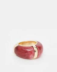 リクレイム ヴィンテージ レディース アクセサリー リング Reclaimed Vintage chubby ring with red stone inlay Gold and red レッド