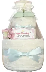 KanonBabys おむつケーキ 女の子 オーガニック 出産祝い 2段 Sサイズ con3101 [ご出産祝い・新生児用にオススメおむつサイズＳ]