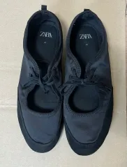 ザラ ZARA レースアップ バレリーナ フラットシューズ ブラック 40 *実物画像あり